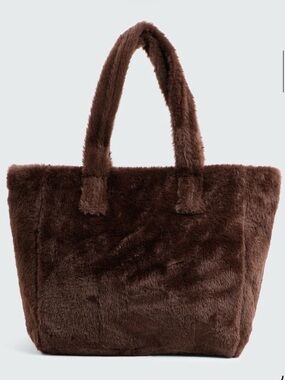 ***Ardene Plush Faux Fur Tote Bag in Chocolate Brown